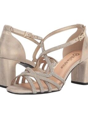 New Bella Vita Aliette Gold Metallic Rhinestone Strappy Heels Size 9 W